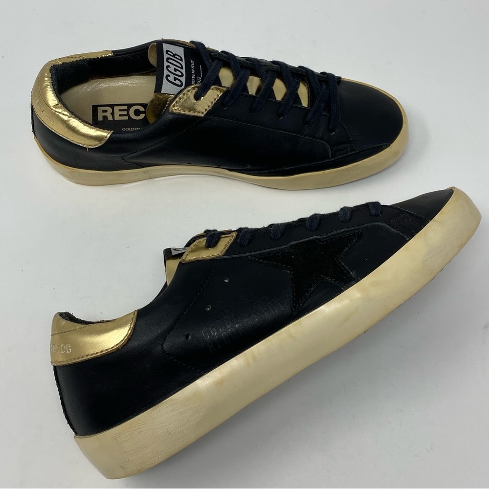 Golden Goose black leather and gold Records EDT sneakers size 36/US 6